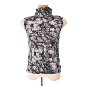 PP63-JK691 カットソー ハイネック ノースリーブ プリーツ 木の実柄 クルミ 3 グレー