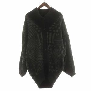 80S 筆タグ カーディガン ニット 長袖 総柄 M 黒 ブラック