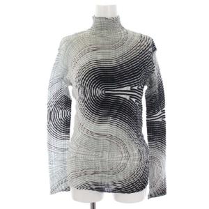 IM44FJ649 カットソー ブラウス ハイネック プルオーバー 総柄 長袖 2 ブラック