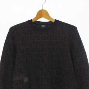 FENDI GIROCOLLO FF DETAIL KNIT 46 ブラウン ブラック FZX034