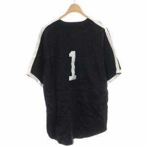 Supreme 17SS サテン ベースボール ジャージ シャツ ライン ロゴ 半袖 M ブラック
