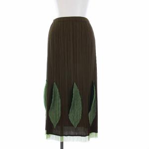 イッセイミヤケ プリーツロングスカート イージー 葉っぱ 立体 1 S カーキ PP53-JG644