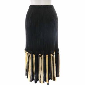 PLEATS PLEASE ISSEY MIYAKE イッセイミヤケ イージースカート プリーツスカート ミモレ ロング ストライプ 切替 1 S 黒 ブラック