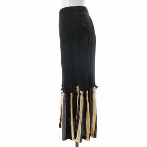 PLEATS PLEASE ISSEY MIYAKE イッセイミヤケ イージースカート プリーツスカート ミモレ ロング ストライプ 切替 1 S 黒 ブラック