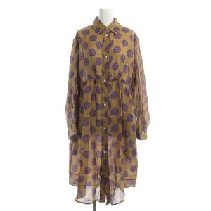 MM6 メゾンマルジェラ 19SS シルク総柄ワンピース シャツワンピース ロング 長袖 前開き ドロスト
