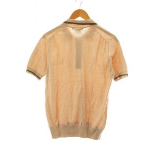 GUCCI ポロシャツ カットソー 半袖 裾リブ ライン ハーフボタン 薄手 M ピンクベージュ GY18