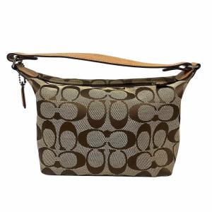 COACH シグネチャー柄 ミニ ハンドバッグ キャンバス レザー 茶 ブラウン