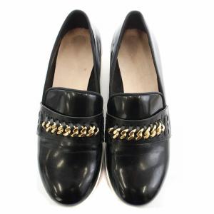 STELLA McCARTNEY ビンクスプラットフォーム ローファー シューズ 厚底 フェイクレザー ゴールドチェーン 392315 37 24cm 黒 ブラック