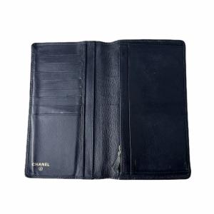 CHANEL カメリア 椿 モチーフ レザー 長財布 黒 ブラック