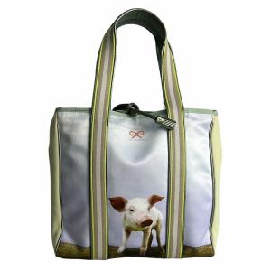 ANYA HINDMARCH ブタ キャンバス フォトプリント ハンドバッグ トートバッグ ピッグ グリーン 黄緑