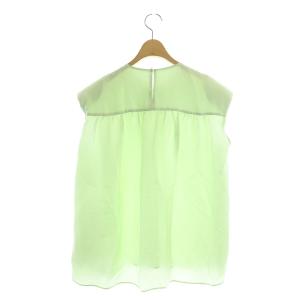 Drawer サテンフロントタックノースリーブブラウス シルク混 36 緑 グリーン