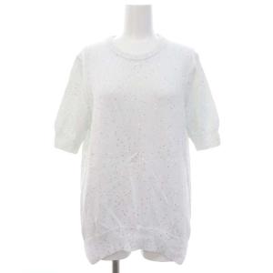 7Gスパンコール ショートスリーブ ニット カットソー 半袖 2 白 ホワイト