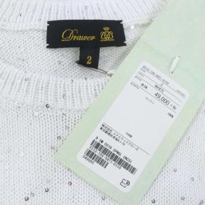 Drawer 7Gスパンコール ショートスリーブ ニット カットソー 半袖 2 白 ホワイト