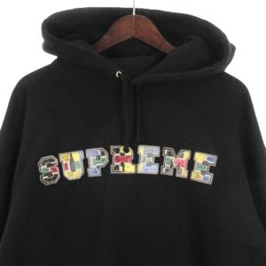 Supreme 23FW Collegiate patchwork leather hooded Sweatshirt