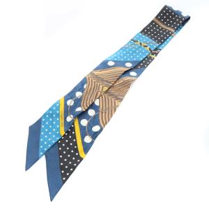 HERMES クリックラック ドット柄 ツイリー スカーフ 総柄 青 ブルー