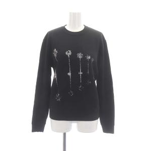 パームツリープリント クルーネックスウェット コットン 長袖 S 黒 ブラック /HS OS