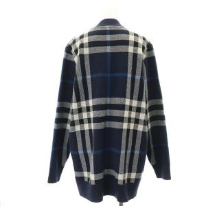 BURBERRY チェック ウールカシミヤ ジャカード ニットカーディガン L 紺