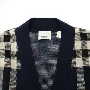 BURBERRY チェック ウールカシミヤ ジャカード ニットカーディガン L 紺