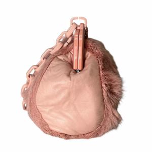 CHANEL レザー×ファーがま口 チェーン ハンドバッグ ピンク