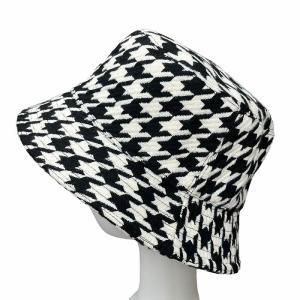 Borsalino ウール混 千鳥格子 バケットハット ハウンドトゥース柄 帽子 M 白 ホワイト 黒 ブラック