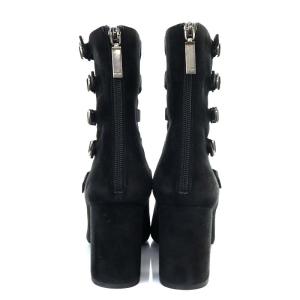 SAINT LAURENT PARIS ブーツ ショート ハイヒール サイドストラップ スエード 37 24cm 黒 ブラック /YO15