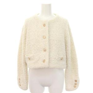 23AW ラメツイードカーディガン 長袖 クロップド ショート丈 金ボタン F オフホワイト /ES OS