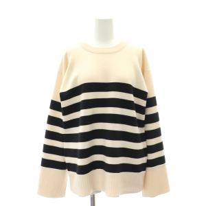 23AW スムースボーダーニットプルオーバー セーター ウール混 長袖 ピンクベージュ 黒 ブラック /HS