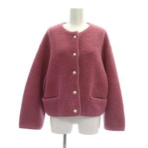24AW パイル編みショート丈金釦ニットジャケット ノーカラー 1 ピンク /HK OS
