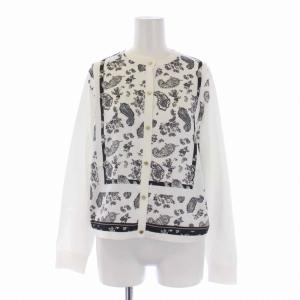 23SS スカーフパネルプリント カーディガン 長袖 クルーネック 40 L 白 ホワイト 黒 ブラック