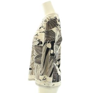 LEONARD ファッション FASHION カットソー ブラウス クルーネック 長袖 花柄 ボタニカル柄 40 L グレー