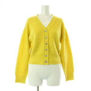 ビジュー釦モヘアカーディガン ニット 長袖 Vネック ウール混 F 黄緑 ライトグリーン CWNT215062