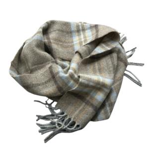 マフラー ラム ウール TARTAN SCA 茶×水色
