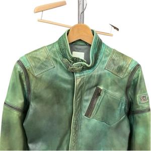 DIESEL シープスキン 3WAY ジップレザージャケット S グリーン