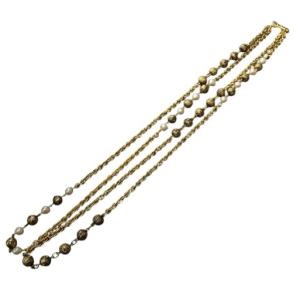 Vintage パール ロング 二連ネックレス ゴールドカラー