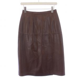 ヴィンテージ フレアスカート ミモレ丈 ナッパレザー 42 M 茶 ブラウン /BM AA