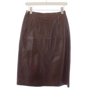 LOEWE ヴィンテージ フレアスカート ミモレ丈 ナッパレザー 42 M 茶 ブラウン /BM AA