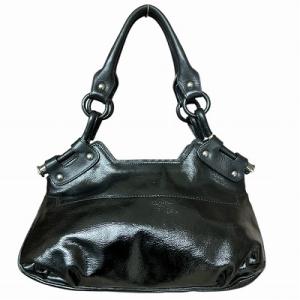 Salvatore Ferragamo ガンチーニ エナメル レザー ハンドバッグ 黒 ブラック FG 21 6830 AA