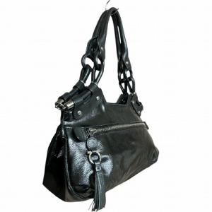 Salvatore Ferragamo ガンチーニ エナメル レザー ハンドバッグ 黒 ブラック FG 21 6830 AA