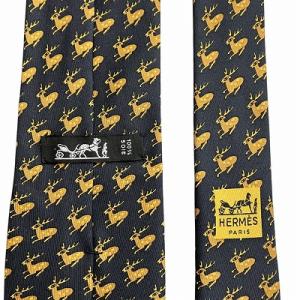 HERMES 総柄 ネクタイ シルク 鹿 黒 茶 ブラック ブラウン 800MA AA
