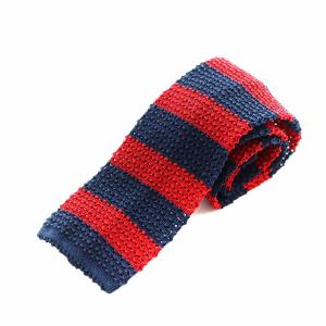 ニットタイ ネクタイ ボーダー シルク 絹 紺 ネイビー 赤 レッド /AN5 AA