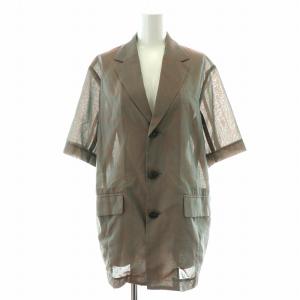 テーラードジャケット 五分袖 シアー シースルー シングル バックオープン リボン F 緑 グリーン オレンジ