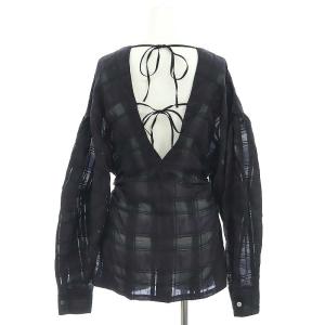 CLANE 24SS SHEER CHECK TUCK WAIST BLOUSE ブラウス 長袖 チェック Vネック