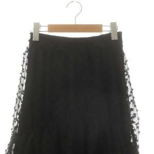 SNIDEL 24SS バリエチュールスカート ロング フレア リボン 0 黒 ブラック /DO OS