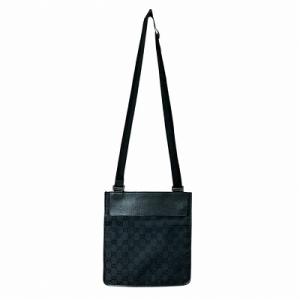 GUCCI GG キャンバス レザー ショルダーバッグ ブラック