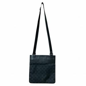GUCCI GG キャンバス レザー ショルダーバッグ ブラック