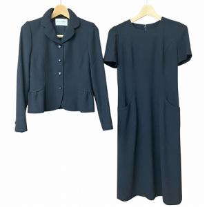 ウール ジャケット ワンピース セットアップ スカラップ ギャザー 紺 ネイビー 7号 S位