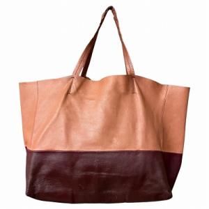CELINE ホリゾンタルカバ バイカラー レザー トートバッグ 茶 ブラウン U-UP 0112 AA