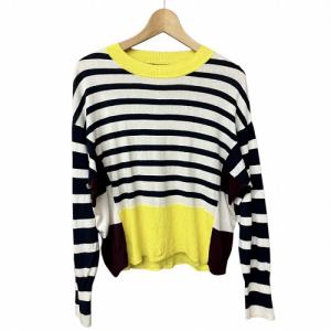 パネル切り替え ボーダー ニット セーター 薄手 白 黒 黄 ワイン ホワイト ブラック イエロー ワイン