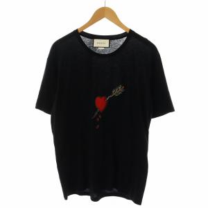 Tシャツ カットソー 半袖 クルーネック ビジュー ハート 矢 S 黒 ブラック /AN22