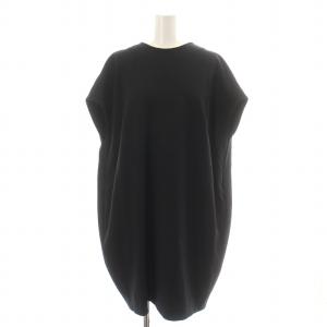 ワンピース ひざ丈 コクーン フレンチスリーブ 半袖 タック ストレッチ 36 S 黒 ブラック /NW25